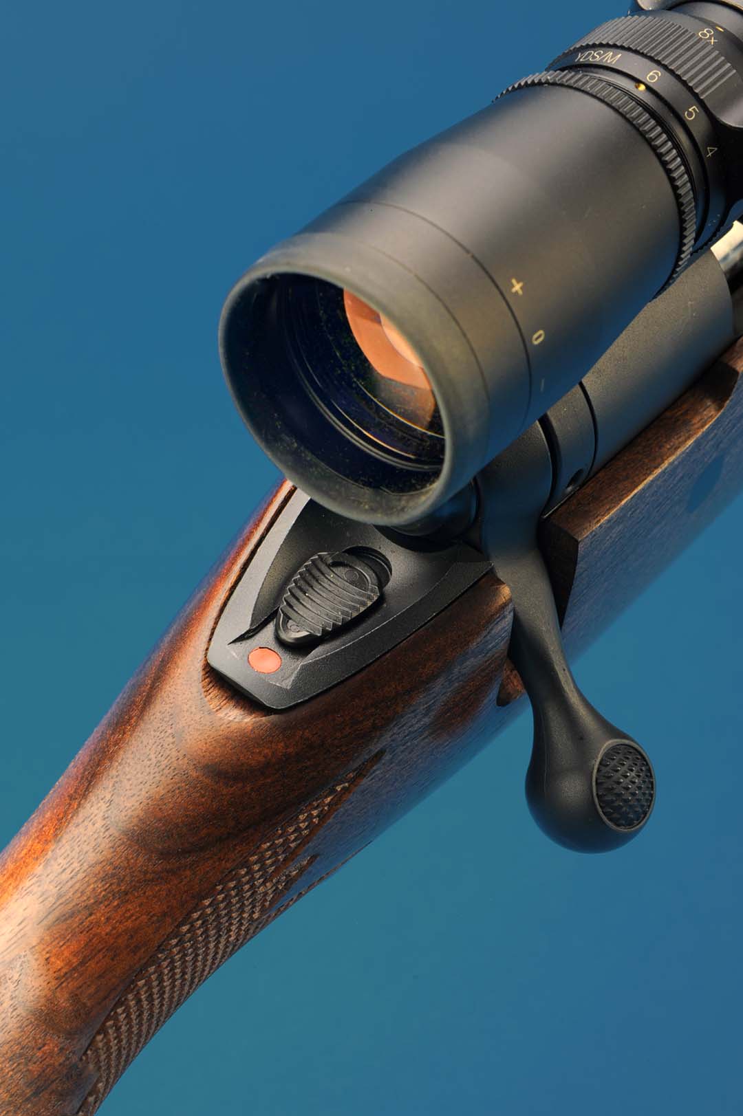 One thing that makes this rifle so desirable is the tang safety. While the gun is set up for a right-hand shooter, the tang safety does make it handy for many a southpaw hunter. Safety is 3-positon; bolt knob is checkered.